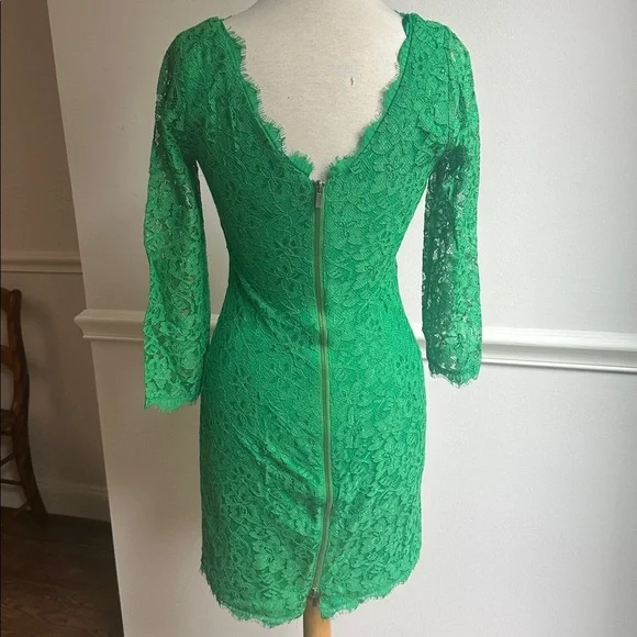 diane von furstenberg green lace dress Diane Von Furstenberg Green Lace Full Sleeves Midi Dress L Diane Von Furstenberg
